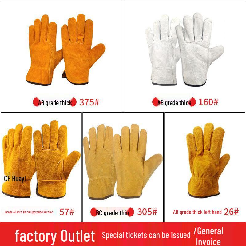 Mănuși de sudură din piele de vacă aurie rezistentă la căldură - Durabile, antiderapante, izolate, piele cu strat dublu pentru șoferi și sudori