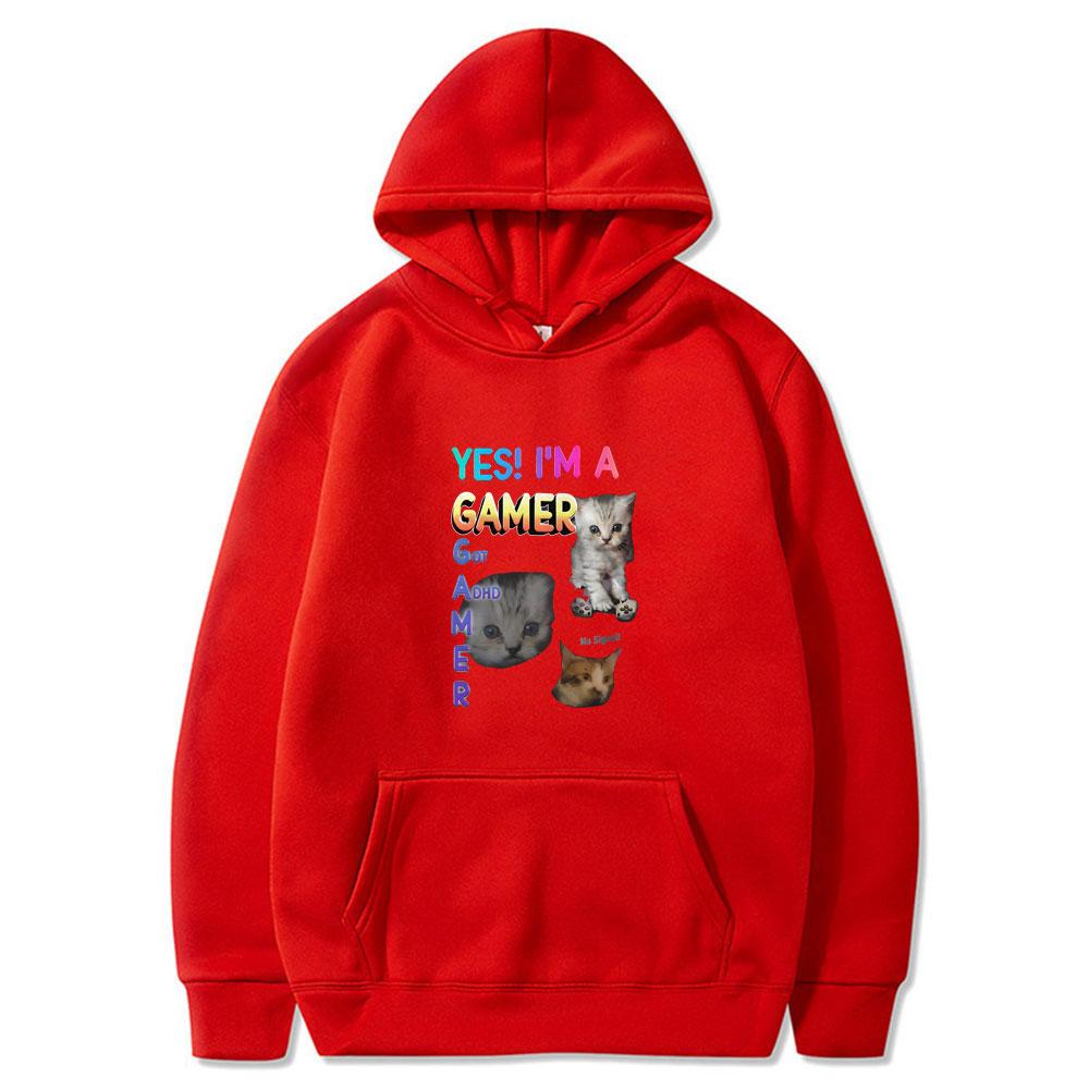 Yes2025  Im A Gamer Funny Cat Meme Print Hoodie Men Women Clothes Fashion Harajuku Tops Casual Oversized Long Sleeve Streetwears