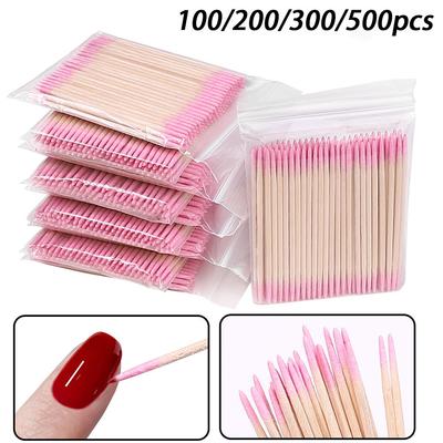 100/200/300/500Pcs Nail Double-Head Wood Swab Cleaning Sticks Pink Dual-Tipped Cotton Head Cleaning Swab Nail Polish  7cm 2028
