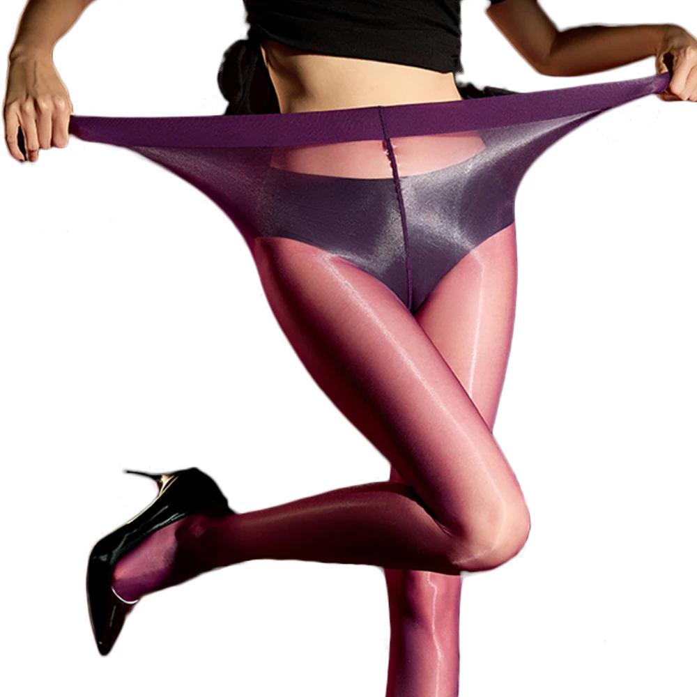 Women Plus Size Elastic Pantyhose Shaping Tights 1D 640 Pin Thin Stockings Oil Glossy Shiny Maid Pantyhose Plus Open Crotch