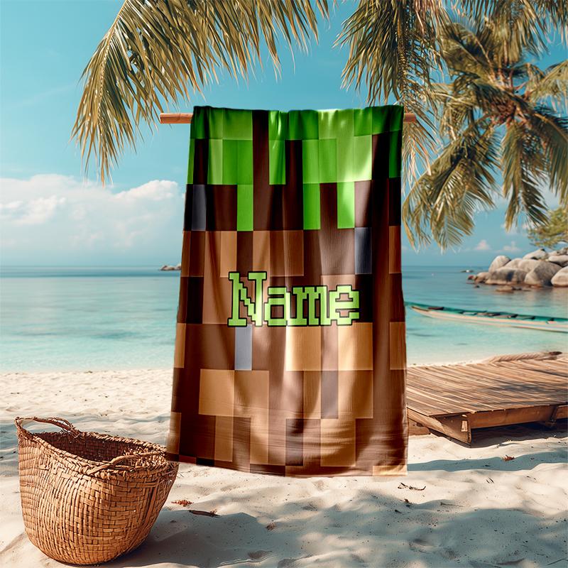 Personalized customized proof beach towel with Game Block Pixel World  pattern - soft, absorbent, quick-drying, perfect swimming, camping&bathing