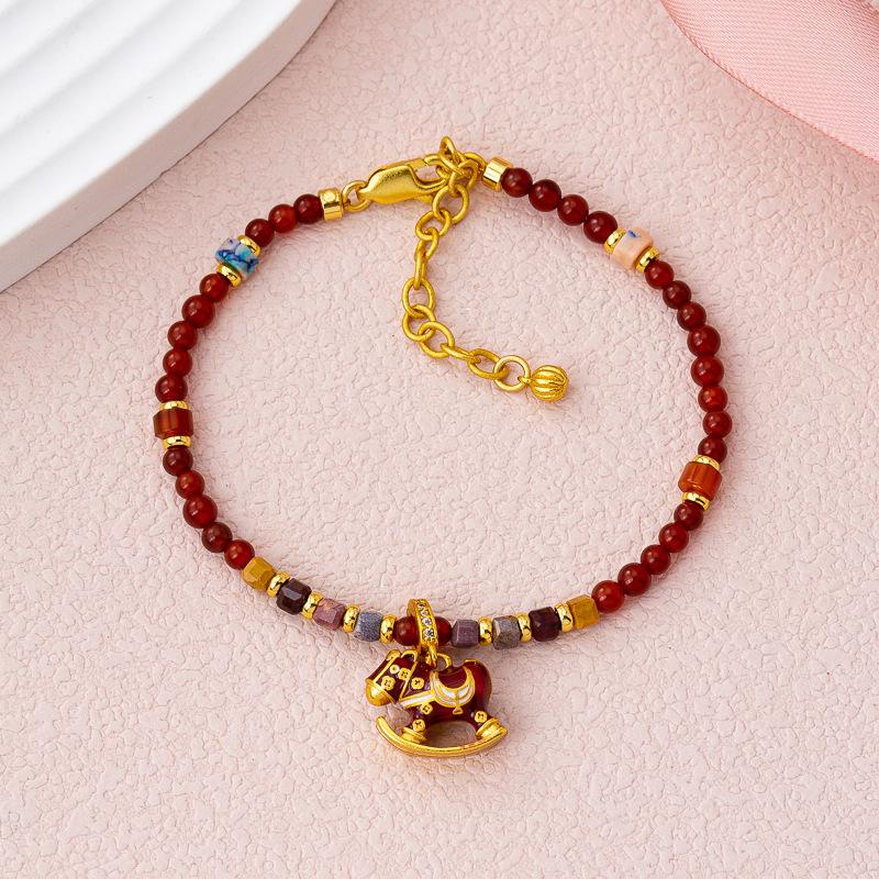 New Year's Enamel Pony Bracelet Necklace Red Agate Year of the Horse Beaded Stacked Wear Light Luxury Simple Versatile Set