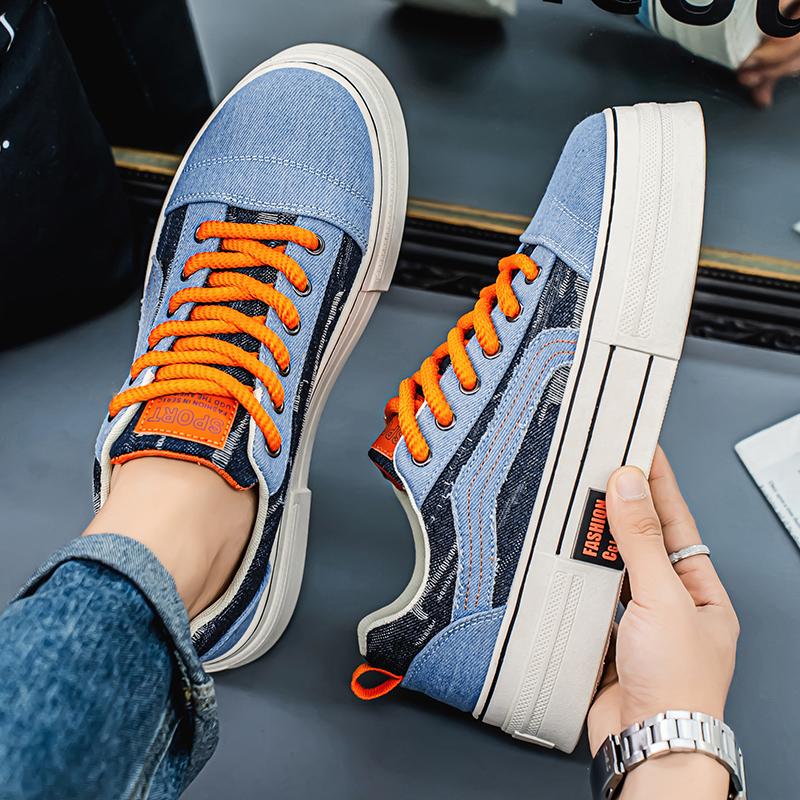 Men’s Blue Sports Shoes Casual Canvas Shoes Street Style Sneakers Students Over Sized Black Skateboard Shoes