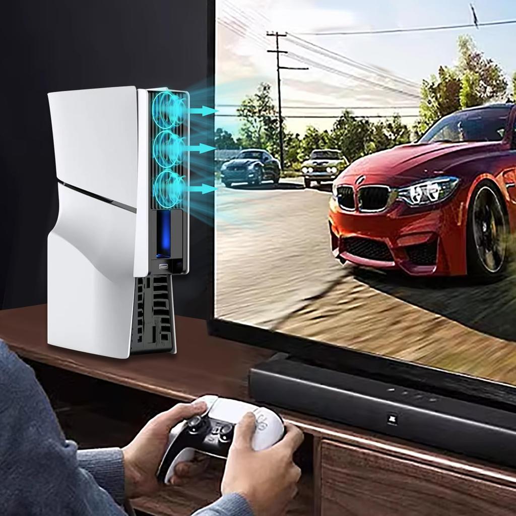 NEOCADE PS5 Slim Cooling Fan Accessory with LED Colorful Adjustable Wind Automatic Temperature Control Console Heat USB Compatible with PS5 Slim