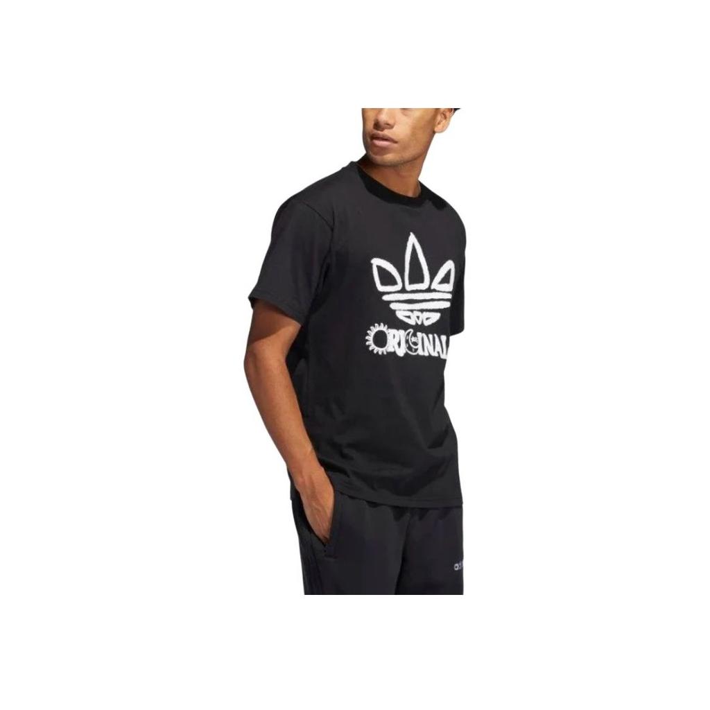 Adidas Originals Trefoil Graffiti Logo Print Sports Short Sleeve T-Shirt Men Tops Black H32312