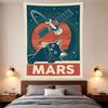 Mars Cat Satellite Retro Space Kitsch Poster Teal Red