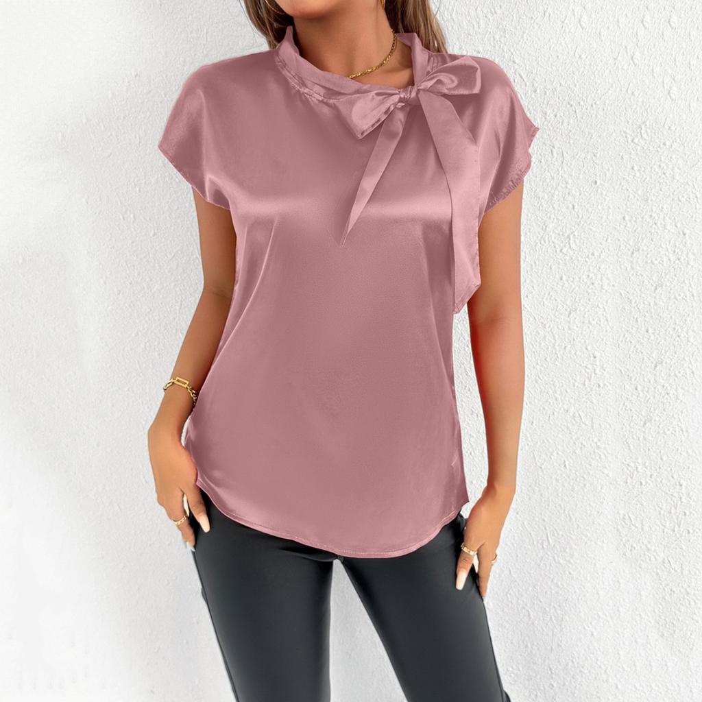 Women's Summer Fashion Simulation Silk T-Shirt Solid Color Satin Sleeveless Top