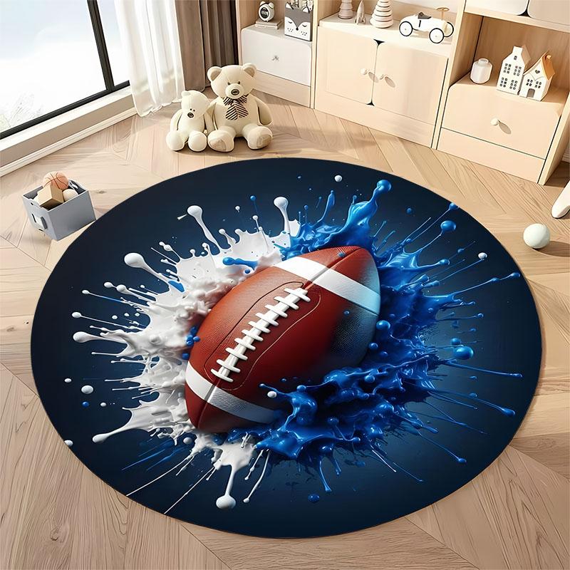 Free Shipping! Dynamic Sports-Themed Round Rug for Game Rooms Round Carpet for Home Sofa Bedroom, Gift