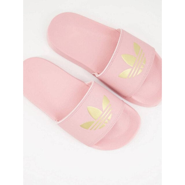 

adidas Originals Adilette lite sliders in pink with gold trefoil