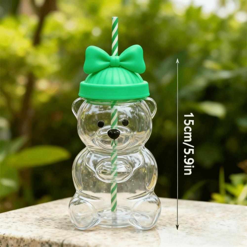 with Lid Bear Glass Cup Transparent Bear Straw Cup Cute Glass Cup with Straw  Parties