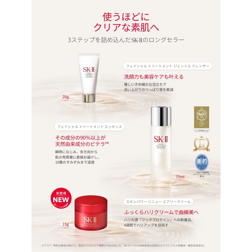 SK-II Pitera™ Jeugd Essenties Vernieuw Editie Huidverzorgingsset, Toner, Gezichtsreiniger, Gezichtscrème met Niacinamide*, Cadeaubox