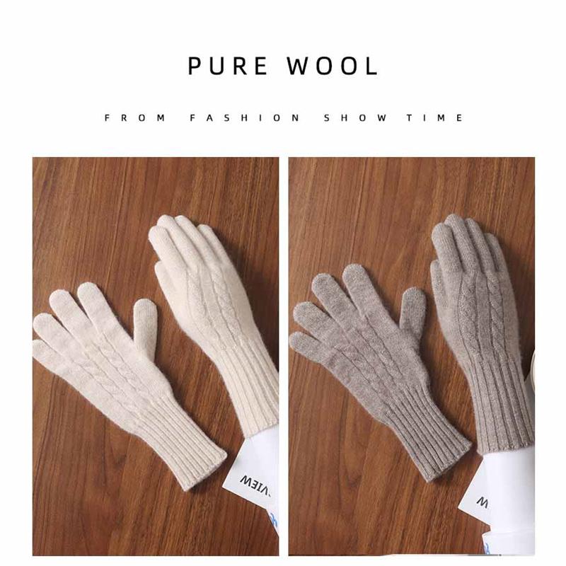 100% Wool Women Touchscreen Wool Gloves with Wrist Warmers Knitted Cable Warm Soft Winter Gloves