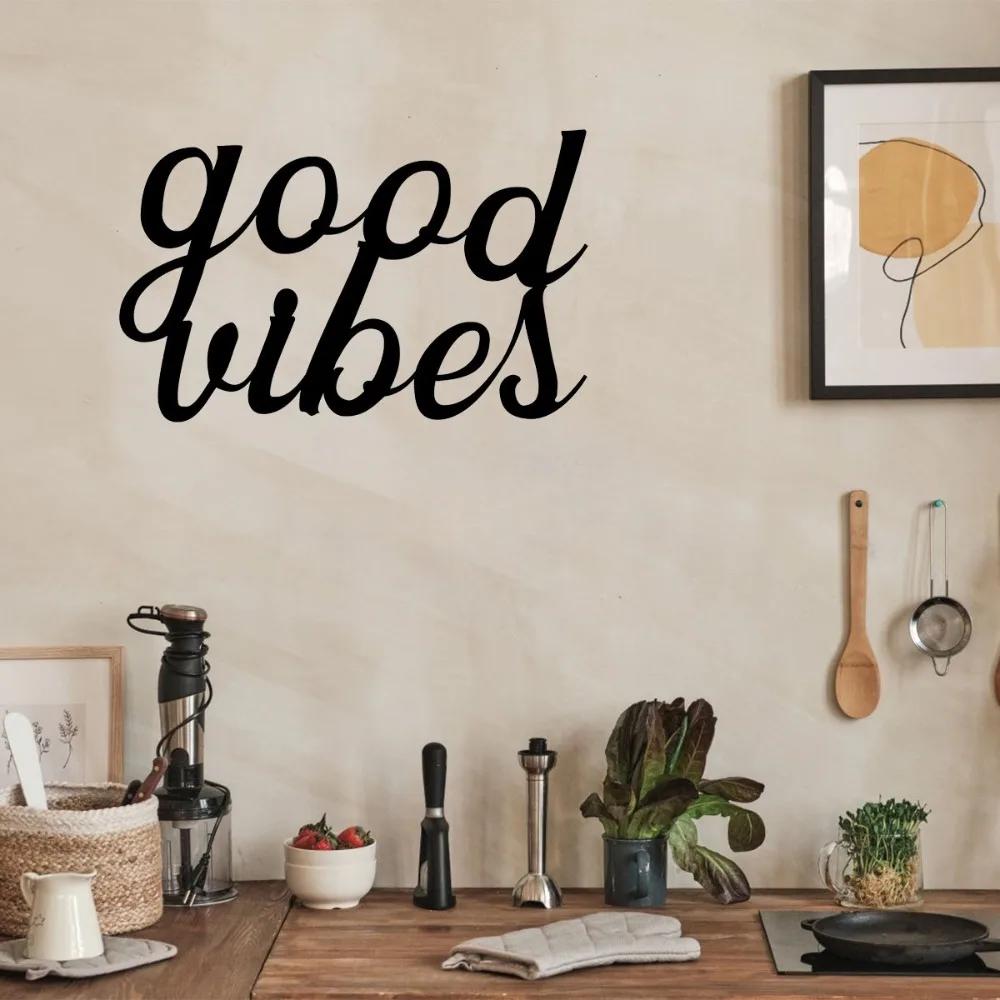 

Classic Good Vibes Metal Wall Art: Elegant Decorative Accent for New Home—Stylish Living Room Sign and Home Décor Decoration чёрный