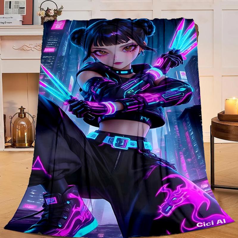 1PC Kpop cartoon Flannel Blanket Gift, Suitable for Both Men And Women, Soft Ideal for Beds And Sofa, Birthday Or Christmas Gift