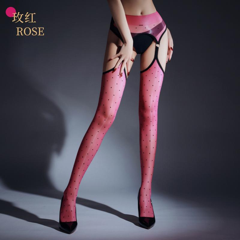 Mode Hohlmuster 2 in 1 Strumpfhose Sexy Punktmuster Exotische Strumpfhose Ölglänzend Dünn Transparent Durchsichtig Strumpf Schrittlose Strumpfhose