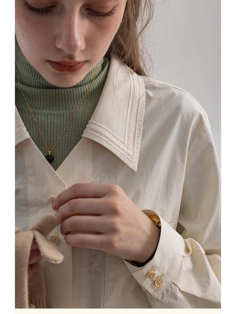 Dailyart "Blue Wave Sea Salt" Women's Embroidered Slim-fit Commute Shirt