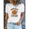 Fashionable Round-Neck WOMEN'S Short-Sleeve T-Shirt for Women Featuring a Fun Halloween Cartoon Pumpkin Design