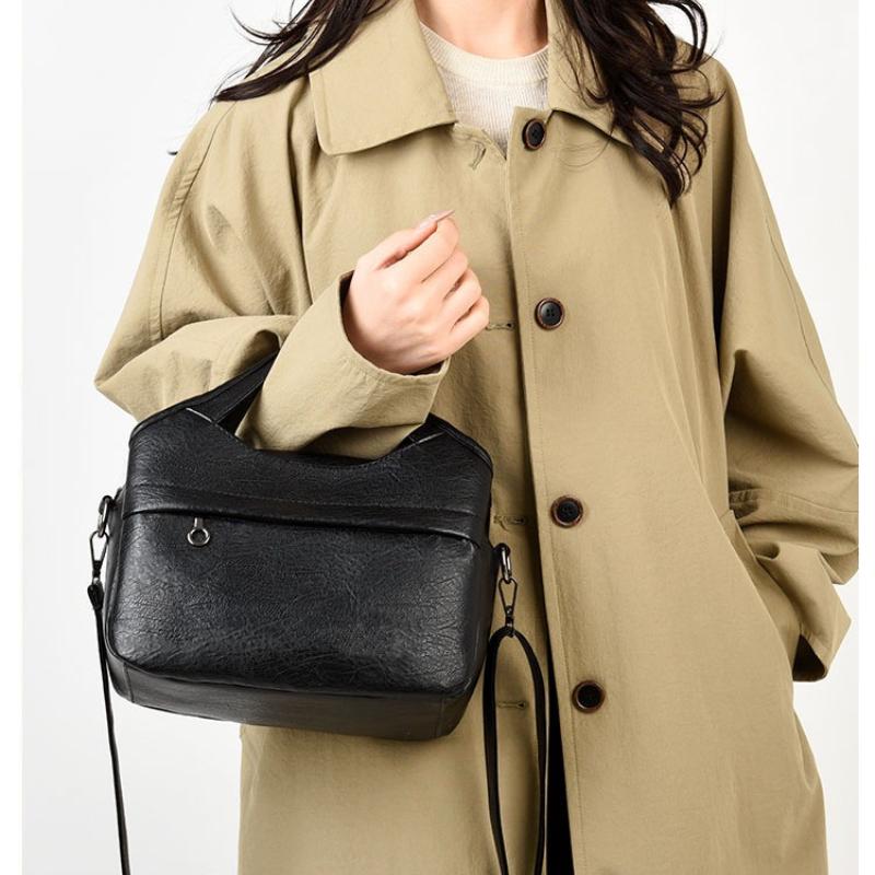 Retro-style Large Capacity Shoulder Bag, Simple and Versatile Solid Color Crossbody Bag, High-end Soft Leather Casual Commuter Bag