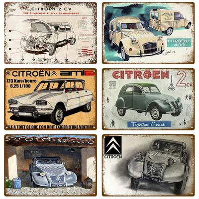 2CV Citroen Retro Dekorativt Hus Metallskylt Plåt Affischer På Väggen Plåtskylt Vintage Affisch Dekor Väggkonst Rumsdekoration