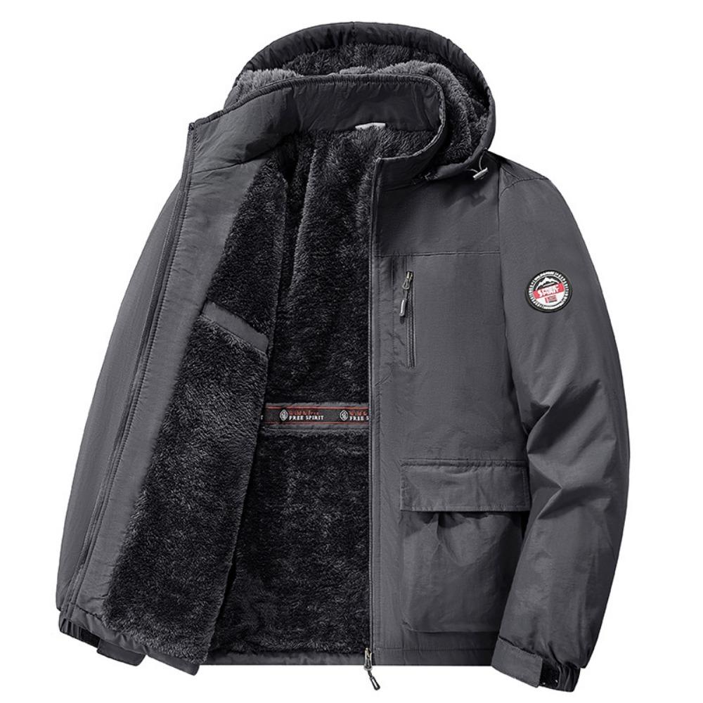 

Winter Men Outdoor Windbreak Coat Fleece Warm Jacket Men Removable Hooded Waterproof Hiking Fishing Jacket Coat Male Clothing XXXL сірий