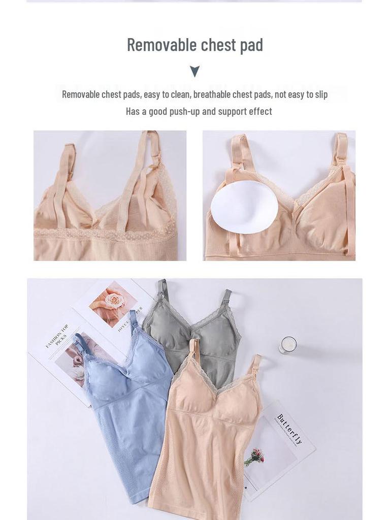 Lace Trim Wireless Nursing Camisole Bra - Pregnancy & Convenient Feeding