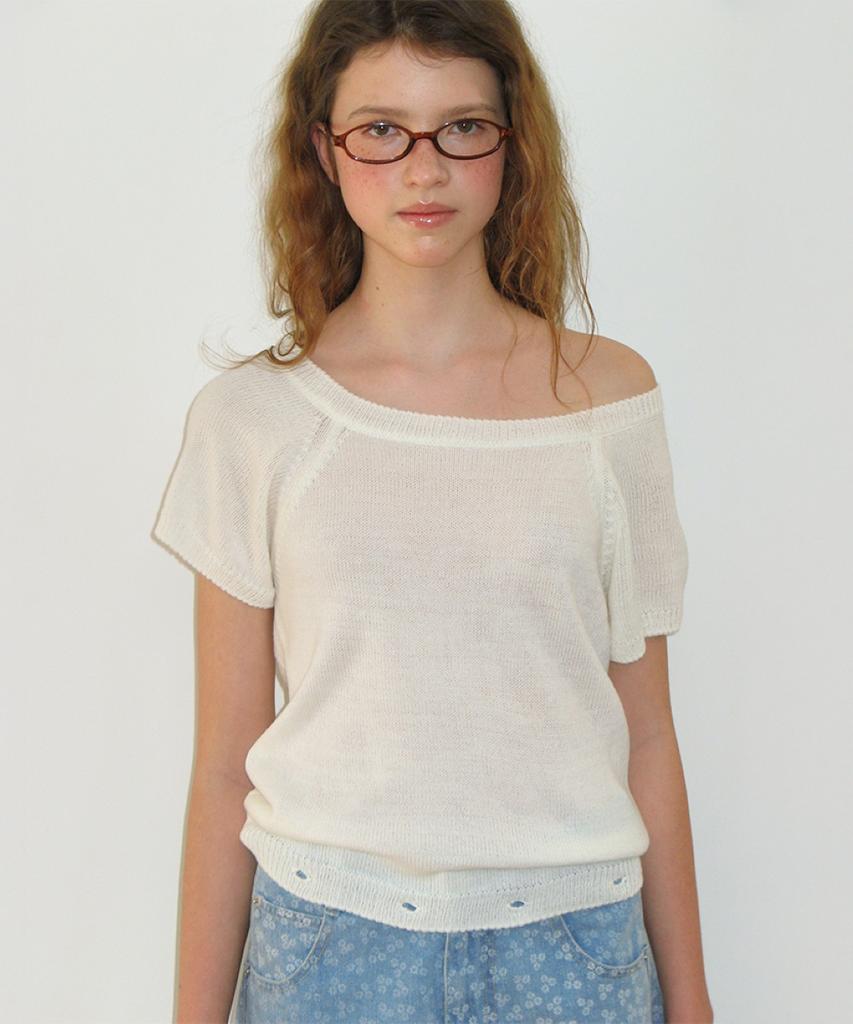 RONRON Detachable Ruffle Hem Knit Ivory