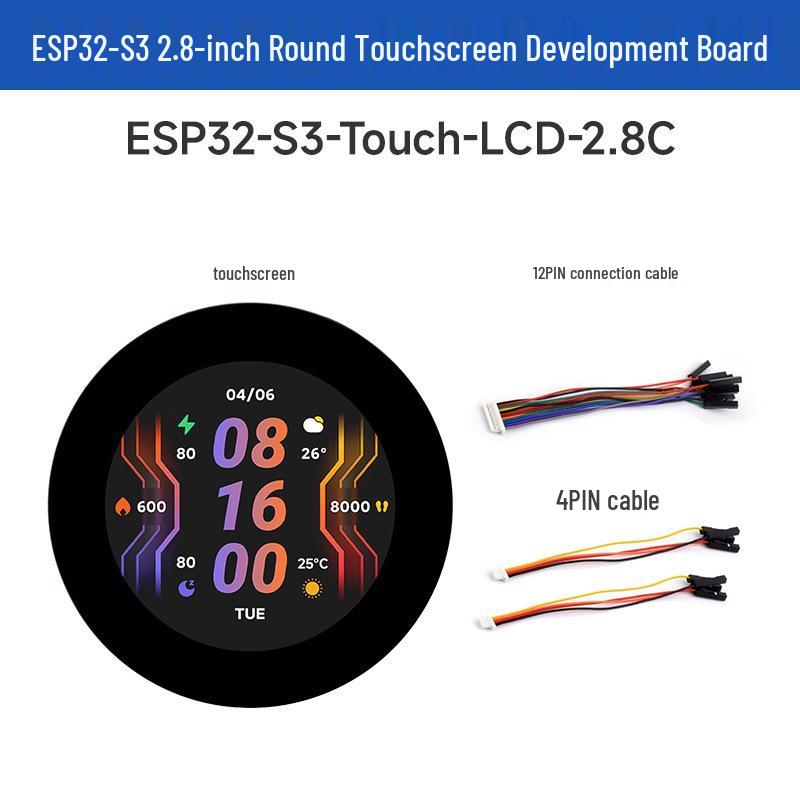 Отладочная плата ESP32-S3 Type-C с круглым 2,8-дюймовым дисплеем, WiFi, Bluetooth 5, опциональным сенсорным экраном. 2.8-inch Touch Version with LCD and ESP32-S3