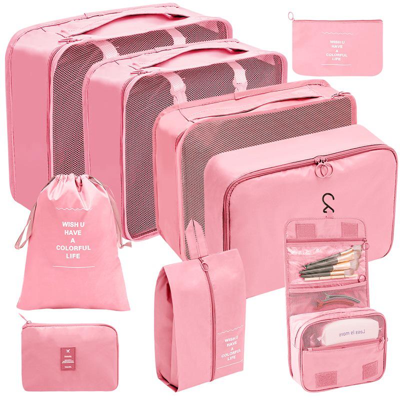 Travel Storage Set: Foldable Toiletry, Makeup, Clothes, Shoes, Digital Accessories, and Drawstring Luggage Bags.