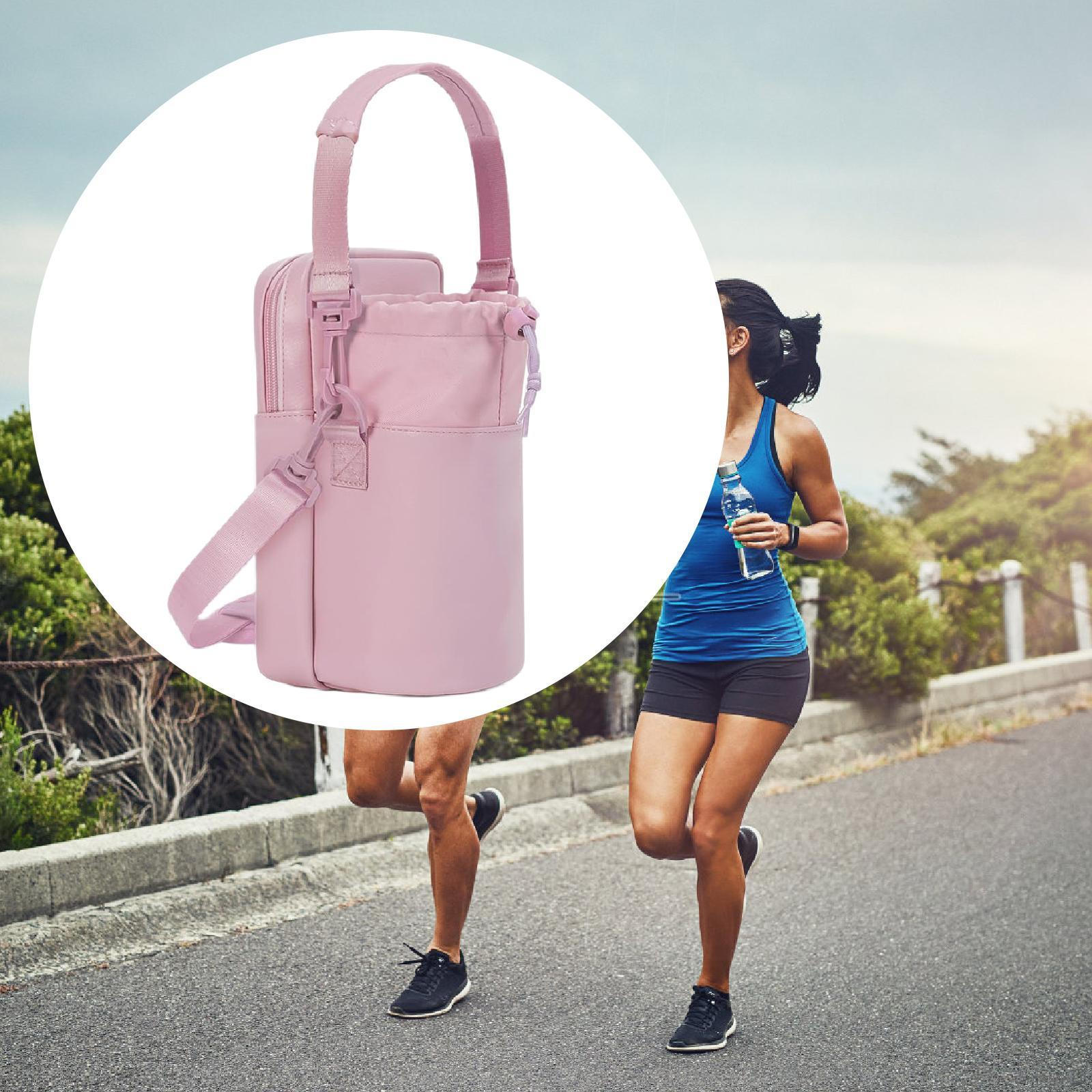 

Сумка-переноска для бутылки с водой, держатель для кемпинга, велосипеда, подарок, портативный, с ремешком, карман для телефона розовый