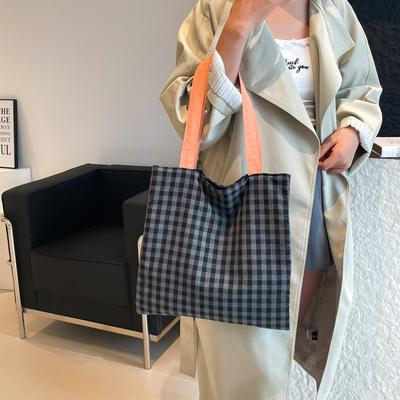 Plaid Cloth Bag Shoulder Cloth Bag Striped New Women's Bag Versatile Black and White Tote Bag Double Bag