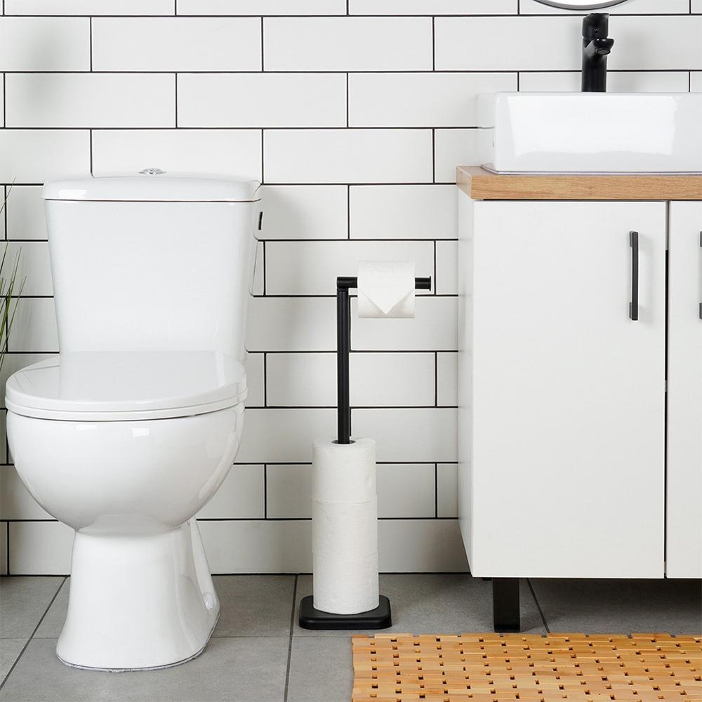 Toilet Paper Stand, Bathroom Floor Mount, Black