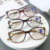 Leopard Patterned Reading Glasses Rectangular Anti Blue Light Metal Accessories Presbyopia Glasses Durable Hinge Reading Glasses