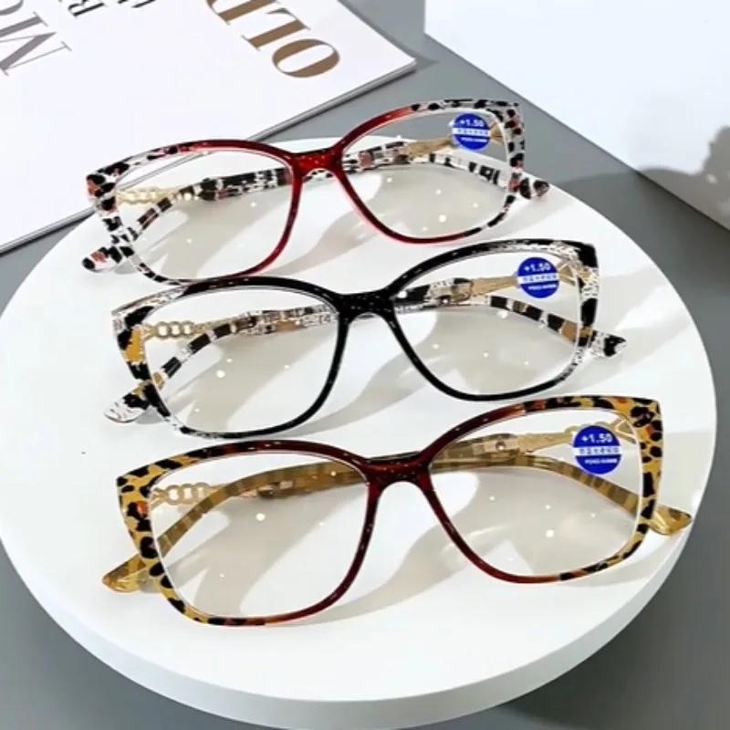 Leopard Patterned Reading Glasses Rectangular Anti Blue Light Metal Accessories Presbyopia Glasses Durable Hinge Reading Glasses