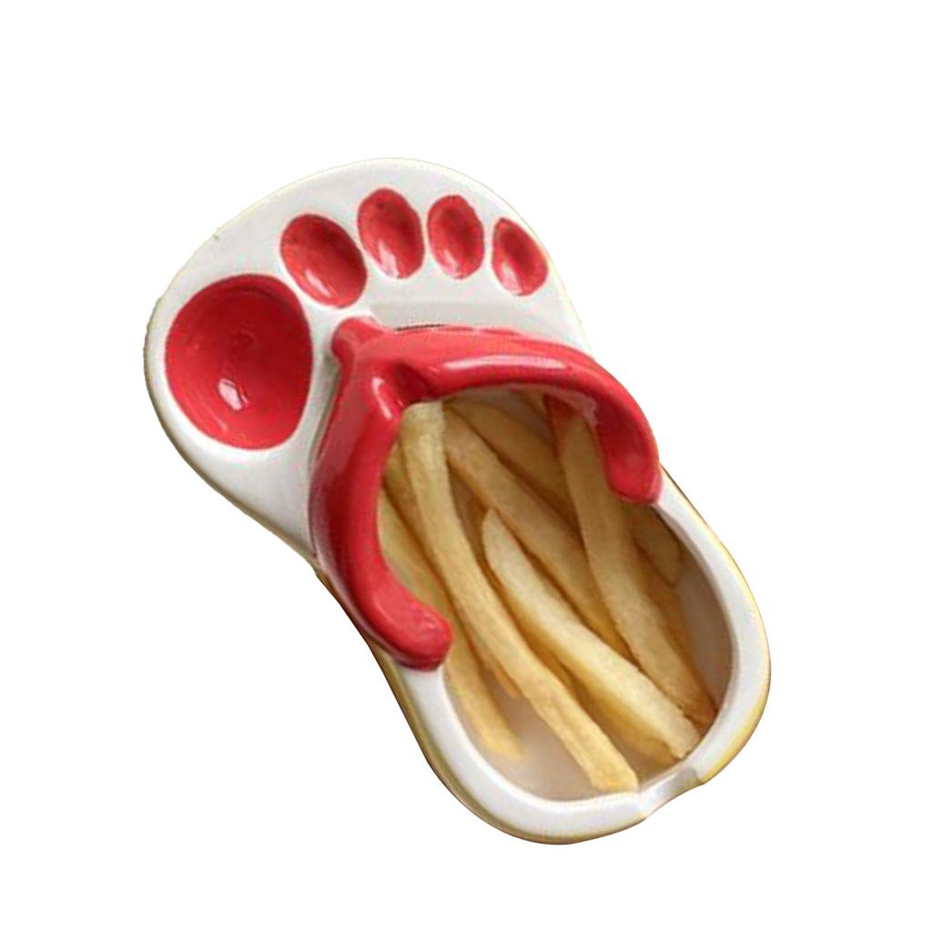 Ceramic French Fries Dish Cute Flip Flops French Fries Plate Cute Ceramic Bowl Flip Flops Shaped Snack Chip Soy Sauce