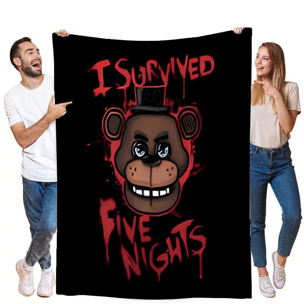I Survived Five Nights Horror-Themed Cartoon Bear Blanket – Cozy Soft Fleece Throw with Unique Design, Perfect for Fans of Survi