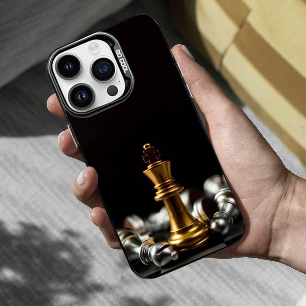 Chess Board Art Pieces Phone Case For iPhone 16,15,14,13,12,11,Mini,Pro,MAX Black Matte Shockproof Cover