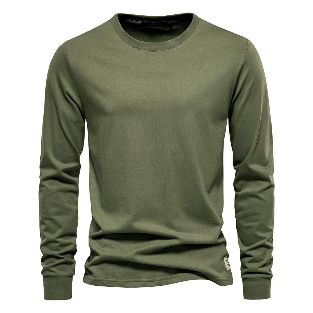Solid Color Cotton T Shirt Men Casual O-neck Long Sleeved Mens Tshirts New Autumn High Quality Colorful T-shirt For Men