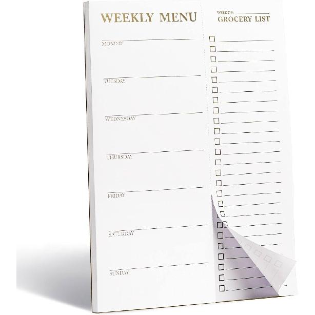 White Magnetic Meal Planner Notepad & Tear Off Weekly Grocery List for Fridge - Grocery Shopping List Notepad – Dinner List for Refrigerator -