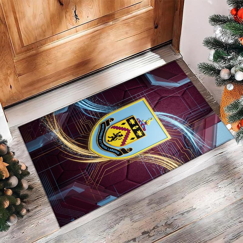 Burnley Football Print Crystal Velvet Rug, Comfortable Water Absorbent Non Slip Indoor Floor Carpet