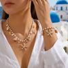 Ocean Style Imitation Pearl Starfish Shell Pendant Bracelet for Women Boho Conch Metal Chain Bangles Summer Beach Party Jewelry