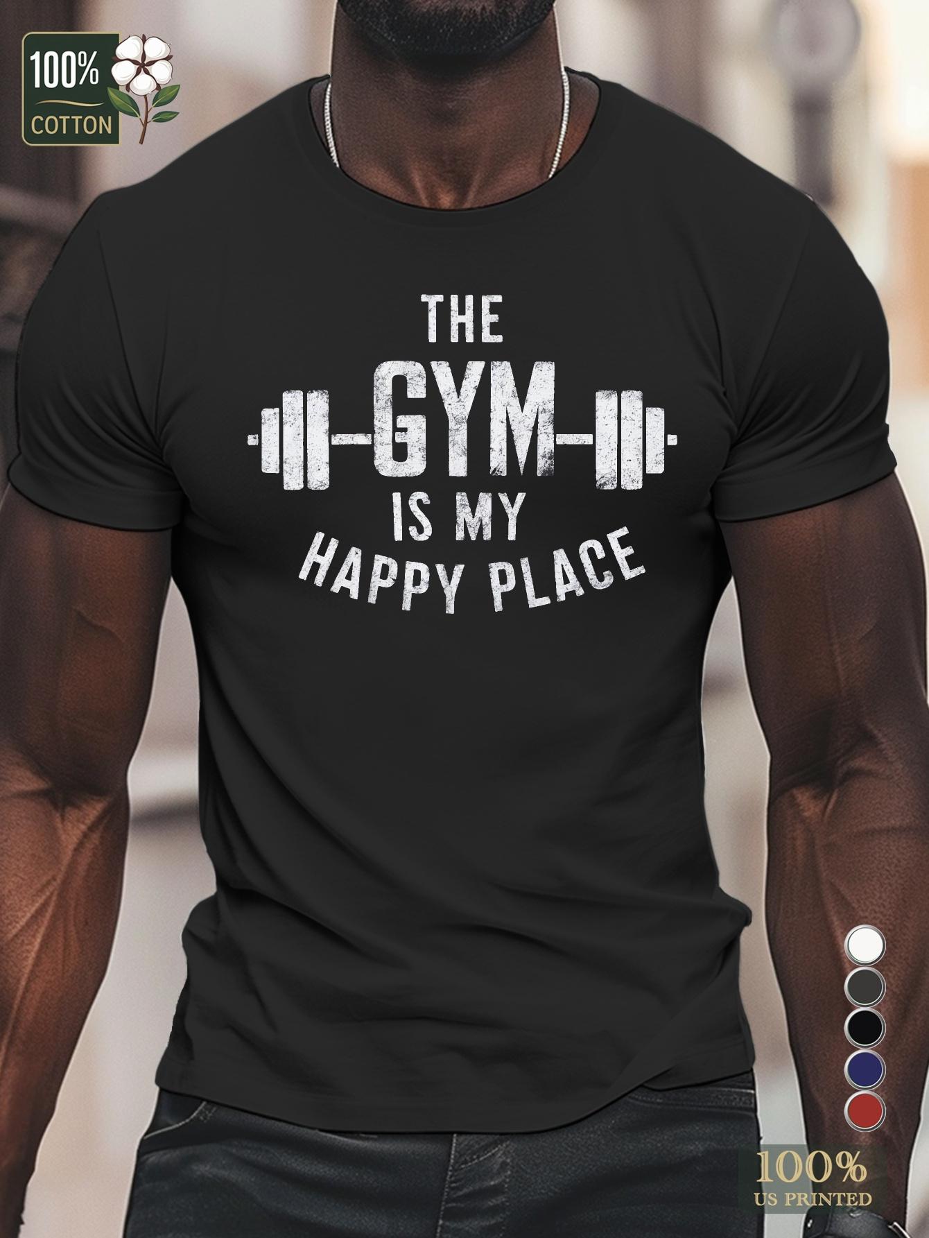 Fitness Lovers T-shirt -  The Gym Is My Happy Place  Dumbbell Graphic Print M