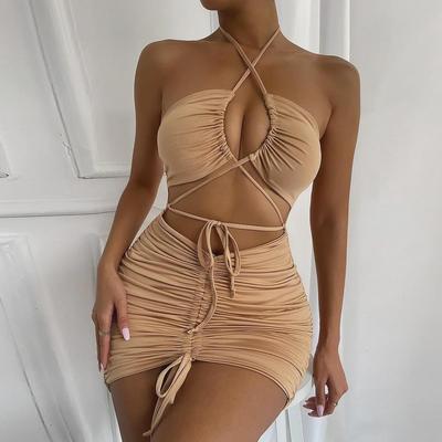 2024 Women's Summer Sexy Pleated Strap Dress with Hollow Design