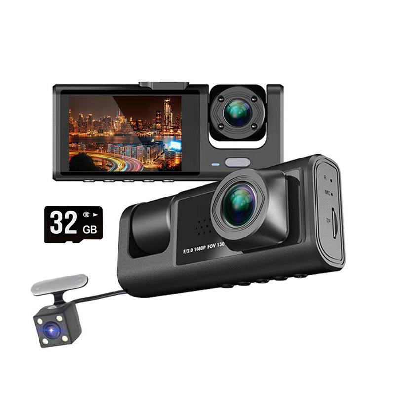Buy 3 lens car camera recorder Front and Rear Inside IR Night Vision