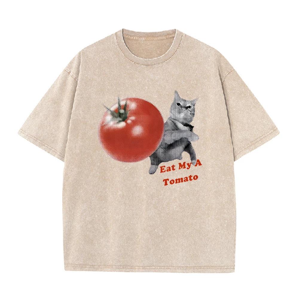 2026 Unisex Funny Cat Meme T Shirt Tomato Throwing Kitten Print Couple Plus Size Casual Short Sleeve Comfortable Summer Tops