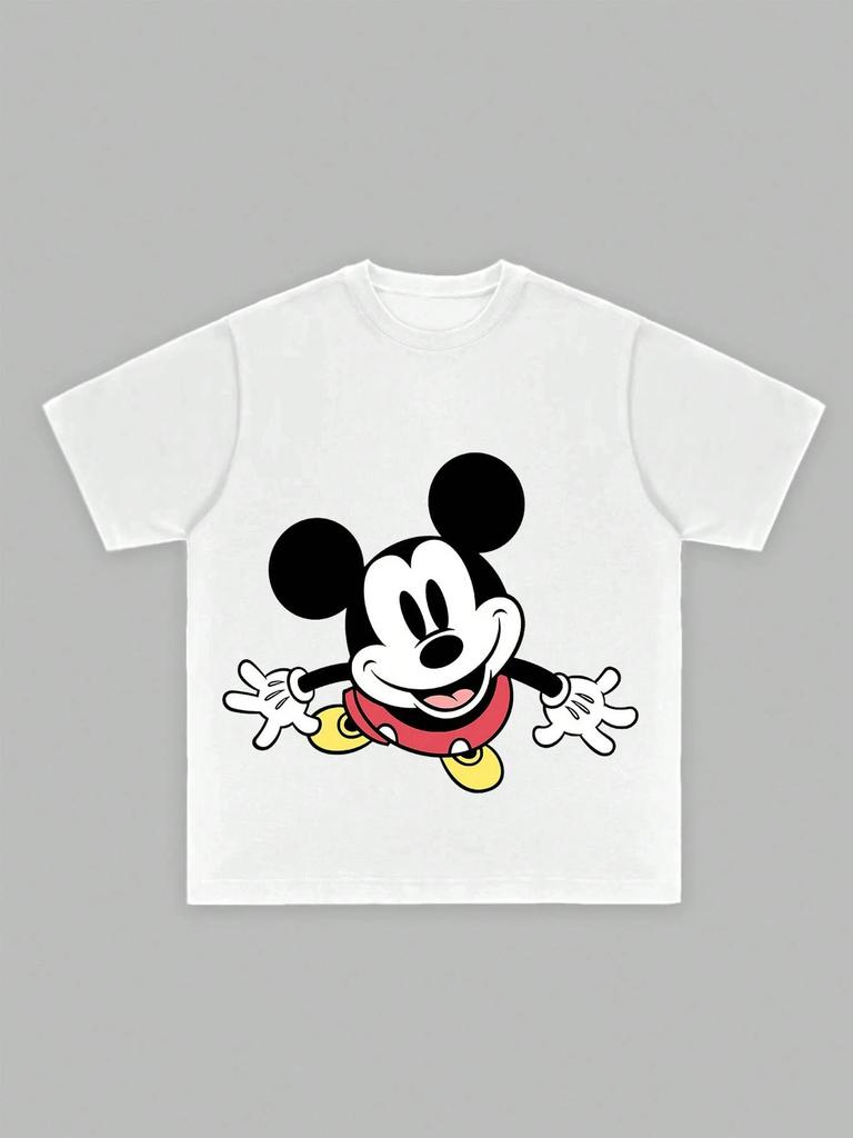 Disney Mickey Mouse Men's Casual Cartoon Print Short Sleeve T-Shirt Cotton Tee Couple Outfit Clothing White T-Shirt Men Clothing