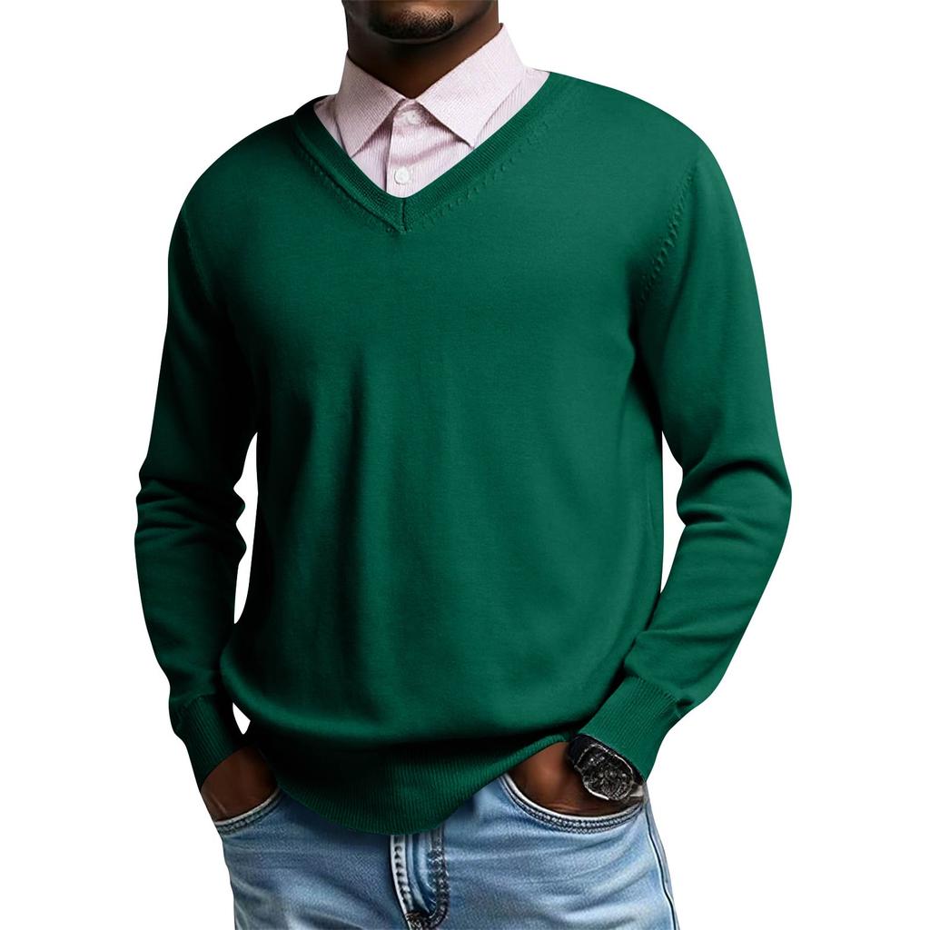 Męski dzianinowy top z dekoltem V i długim rękawem, codzienna wygoda, bluzka z długim rękawem