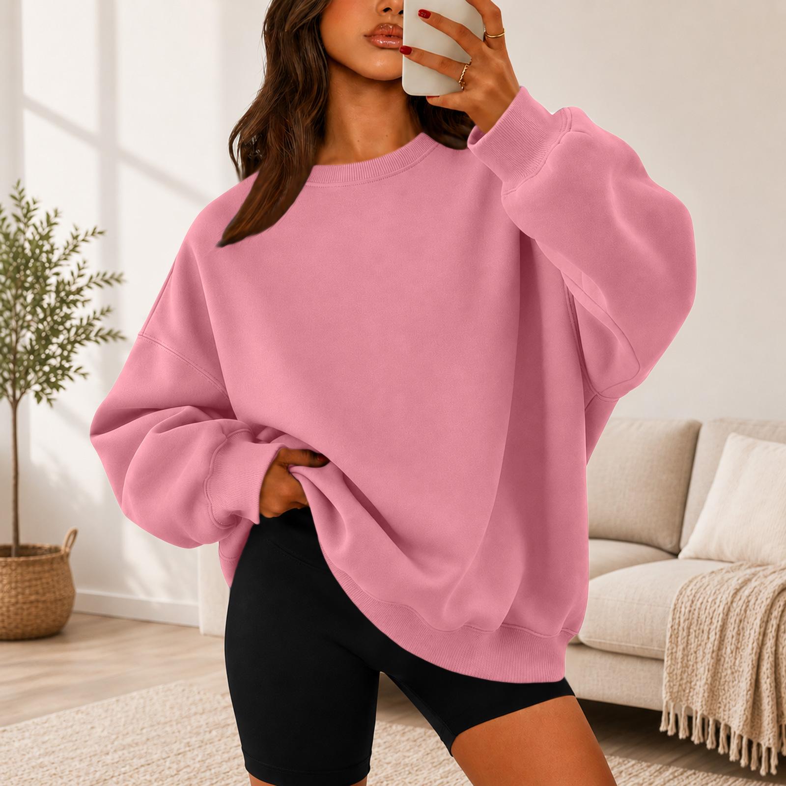 Women s Color Crewneck Sweatshirt Loose Fit Casual Pullover for Everyday Wear S