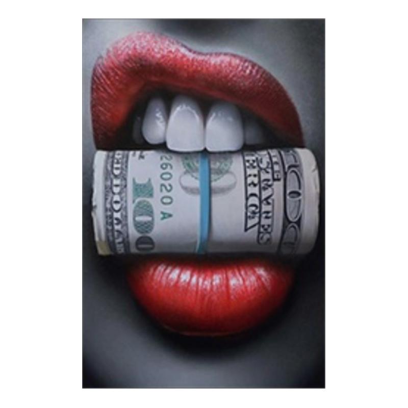 Wall art painting Sexy Bloody Canvas painting wall art pictures Red Lips Bite Bullet Money wall painting Wall Art For Living Room Home Decor Frameless
