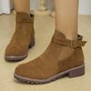 Large size women's boots autumn and winter new Martin boots low heel square heel belt buckle short tube elastic sleeve suede