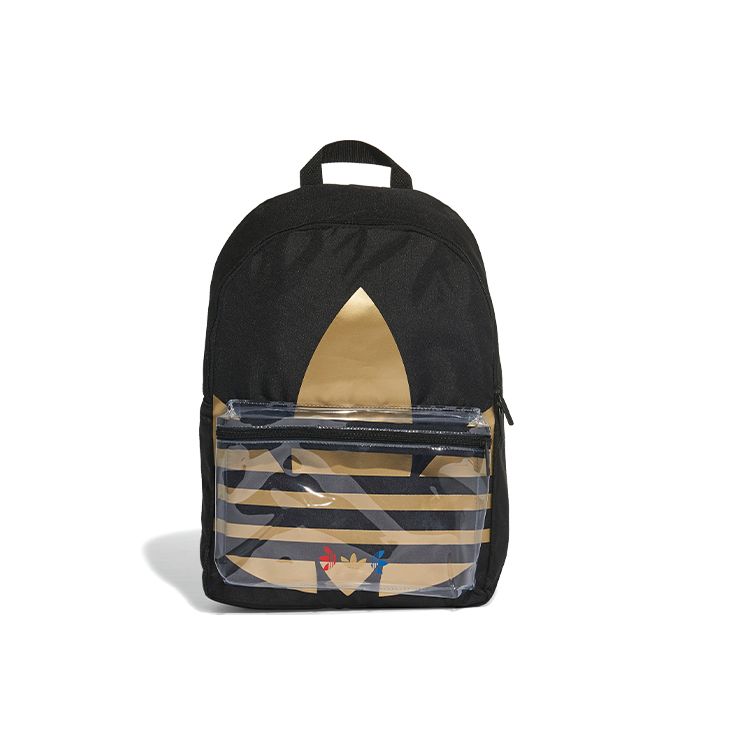 Adidas Originals Adicolor Classic Large Logo Zipper Closure Polyester Backpack Unisex Backpack Black Gold FT8913 Black Gold